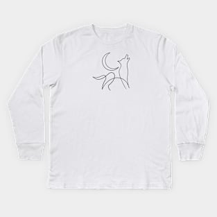 Moon wolf one line art designs Kids Long Sleeve T-Shirt